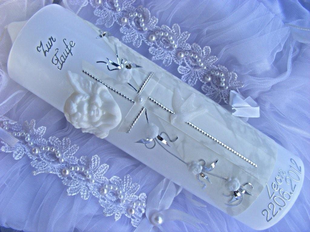 Christening candle communion candle young girl 250/70 mm VT-08 inclusive of accessories for self labelling