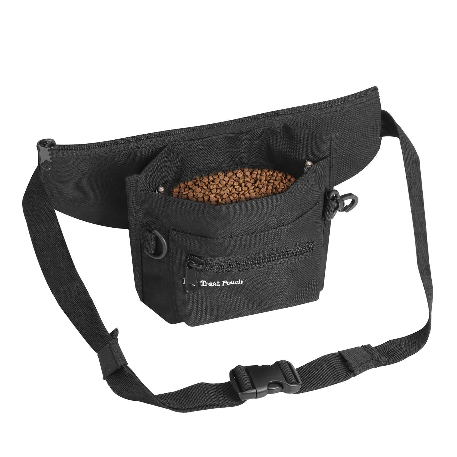ORIA Dog Treat Pouch, Dog Walking Bag, Treat Pouch for Dog Training with Fixable Metal Shrapnel, Easily Carries Phone&Keys, Hands-Free Dog Walking Bumbag for Travel or Outdoor Use, Black