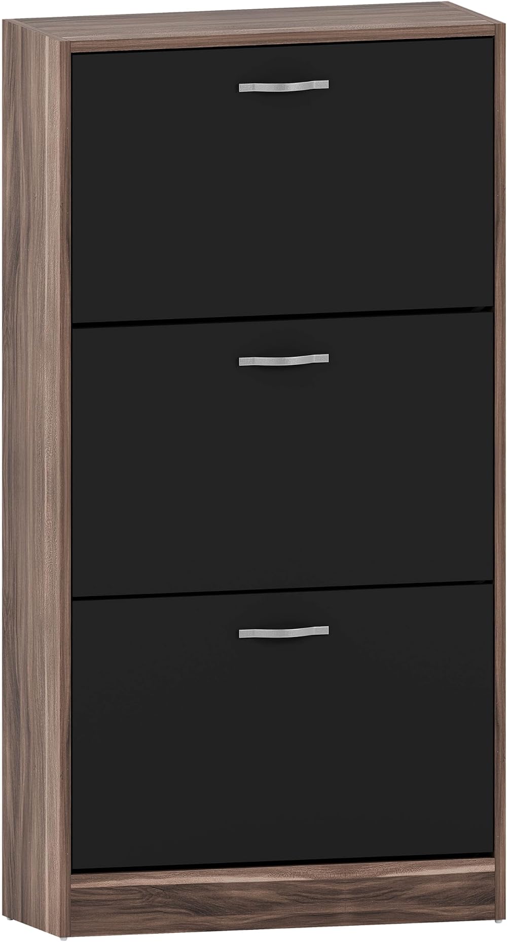 Vida Designs Walnut & Black Shoe Cabinet with 3 Pull-Down Drawers