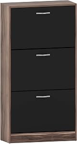 Vida Designs Walnut & Black Shoe Cabinet with 3 Pull-Down Drawers