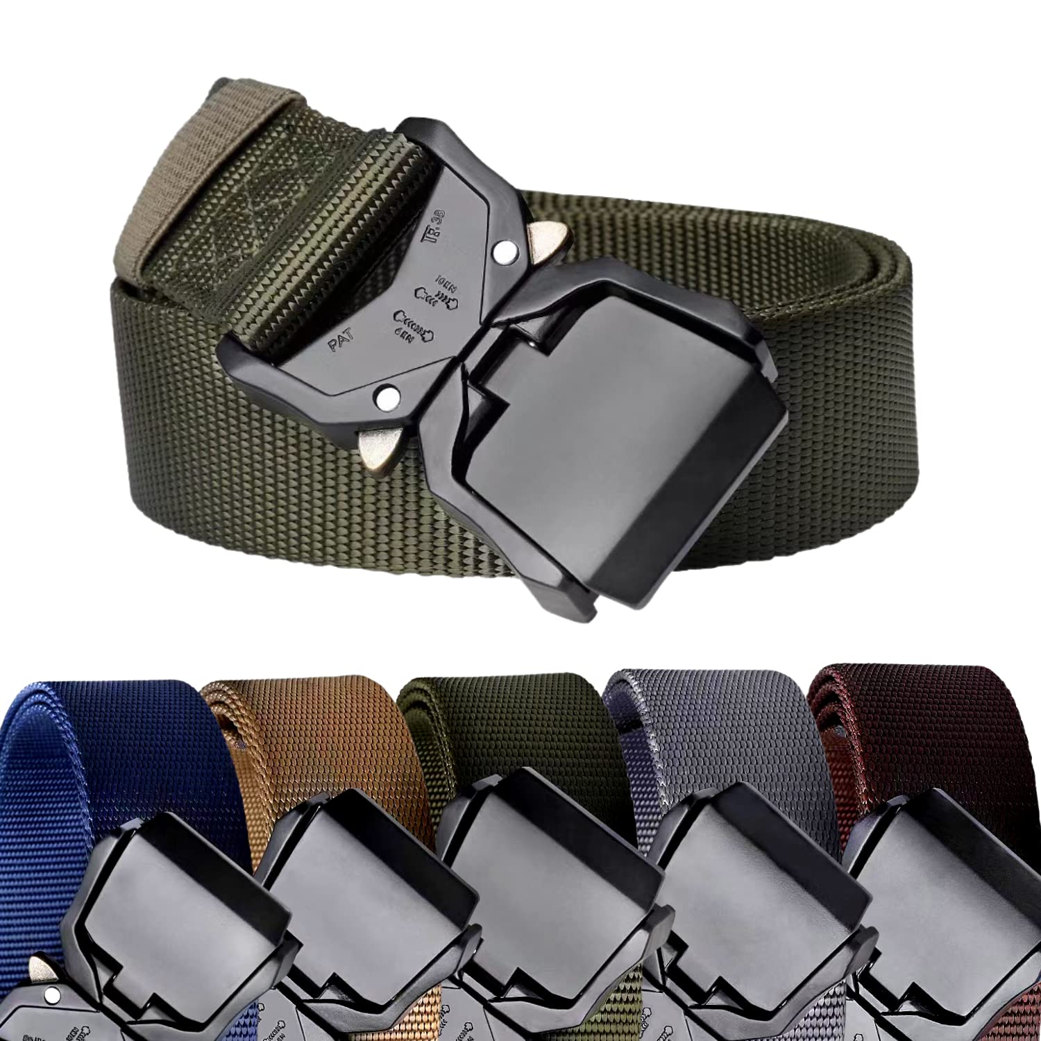 IMKRC Men’s Tactical Belt 1.5" Military Belts Heavy Duty Nylon Work Belts with Quick Release Metal Buckle Work Belt for Outdoor, Hiking, Rigger (Army Green, Large-51'')