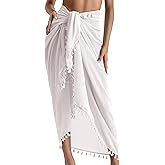 Eicolorte Beach Sarong Pareo Womens Semi-Sheer Swimwear Cover Ups Short Skirt with Tassels