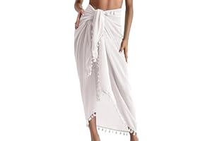Eicolorte Beach Sarong Pareo Womens Semi-Sheer Swimwear Cover Ups Short Skirt with Tassels
