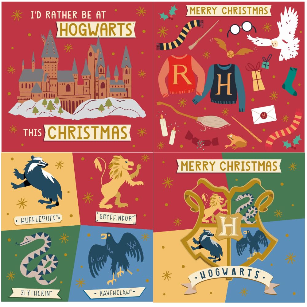 Official Harry Potter Christmas Card Pack, 20 Cards, 4 Different Designs, HPXB2