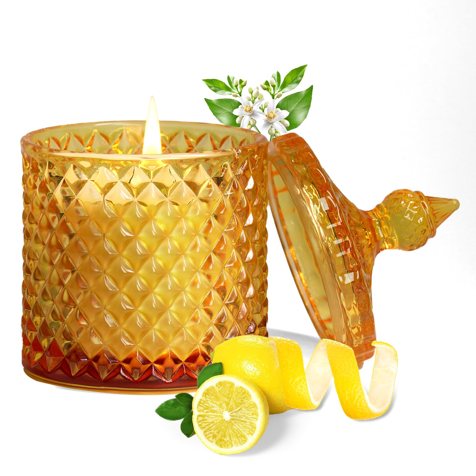Lemon Vanilla Scented Candles, Citrus Large Jar Candle for Home Scented, Gifts for Women Men, Aromatherapy Candle, Natural Soy Wax Scented Candle for Relaxing & Calming,Home Fragrance Decor