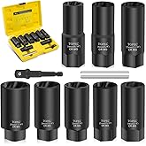 TOPEC 10PCS Deep Lug Nut Remover Heavy Duty, 1/2" Drive Impact Wheel Lock Removal Kit, Spiral Type Lug Nut Removal Tool for R
