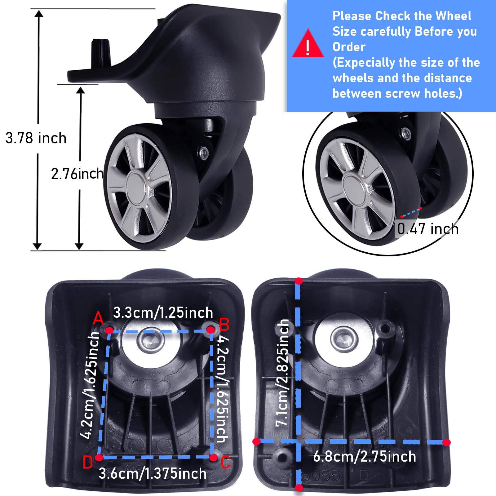 NUOZE Spinner Luggage Wheels Replacement for Suitcase, Wheels Parts Roller Suitcase Tourister Travel Trunk Caster Luggage Replacement Kit (Sliver- 2pcs)