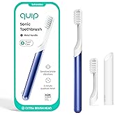 Quip Sonic Toothbrush for Adults with Timer - Includes Extra Brush Head and Travel Cover Mount - Electric, Soft Bristle Refill Head, Metal Handle, 3 Month Battery Life - Travel Toothbrush - Indigo