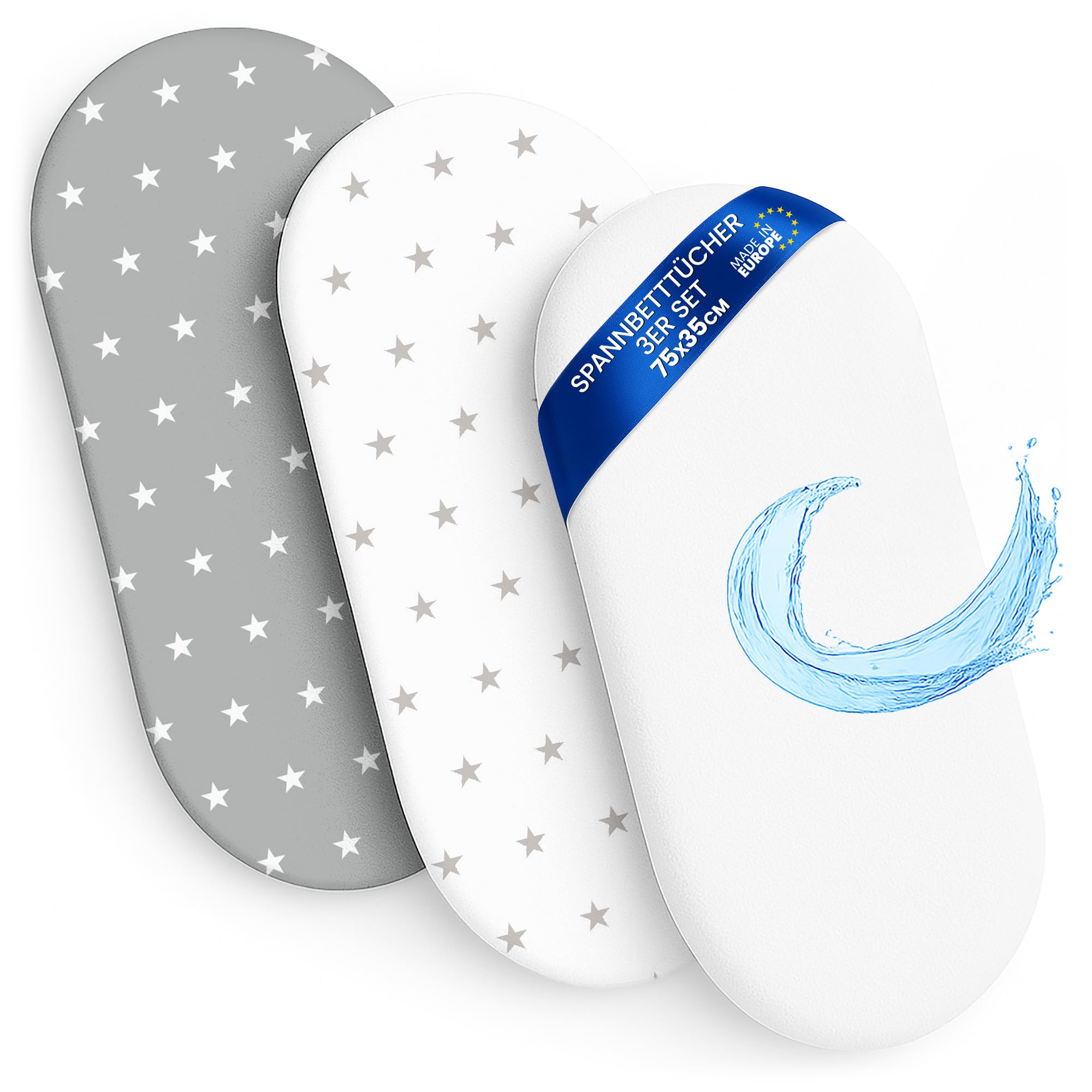 Sheet for Moses Basket Bassinet Crib and Fitted Set of 3: 35x75 cm - 2x Sheets + 1x Waterproof Mattress Protector Set Pram Bed Baby Cot Liner Cover Breathable 35 x 75