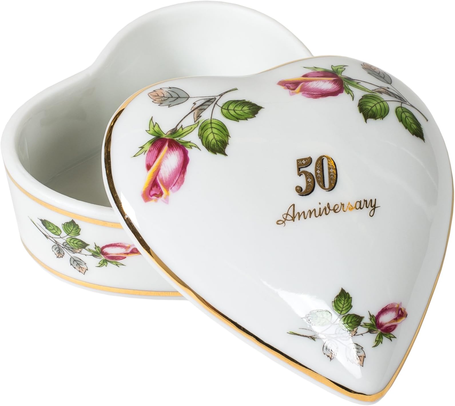 CBE 50th Anniversary Rose Heart Shaped 3 x 3 Inch Porcelain Trinket Jewelry Box