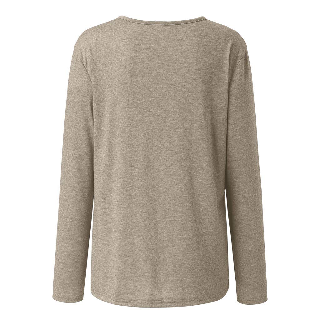 Musommer Women\'s Solid T Shirts Twist Knot Tunics Tops Blouses Womens Long Sleeve Pullover Tops Fitting Plain Shirts Beige