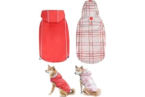 DILLYBUD Reversible Dog Raincoat Jacket for Small Medium Large Dogs, Reflective Waterproof Windproof Hooded Slicker Poncho Puppy Dog Clothes for Fall Winter, Stylish Jacket for Dogs Girls Boys