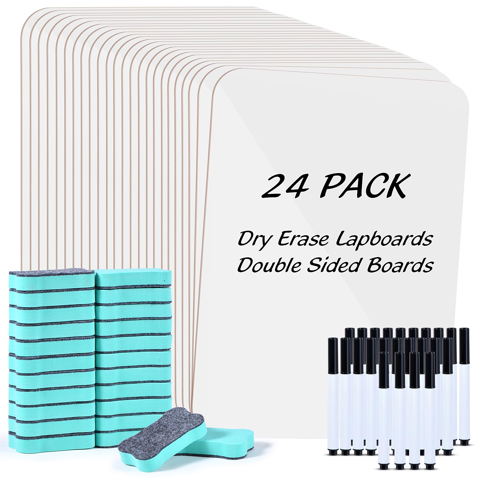 Photo 1 of 24 Pack Small White Board Dry Erase Boards Classroom Teachers Pack Mini White Boards 9" x12” Personal Whiteboards for School Students Supplies Lapboards l 24 Mini Erasers? 24 Makers Included (24)