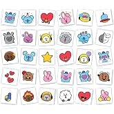 60 Sheets Cartoon BT21 Character Temporary Tattoos for Kids, 30 Designs 2 of Each,Waterproof Body Stickers for Kids, Birthday Party Favors, Goodie Bag Fillers