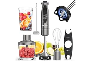 HOVOBO Immersion Blender Handheld 1000W Powerful Scratch Resistant Hand Blenders for Kitchen, Stick Blender Immersion Variable Speed and Turbo Mode, Low-Noise, Beaker Chopper Whisk Milk Frother