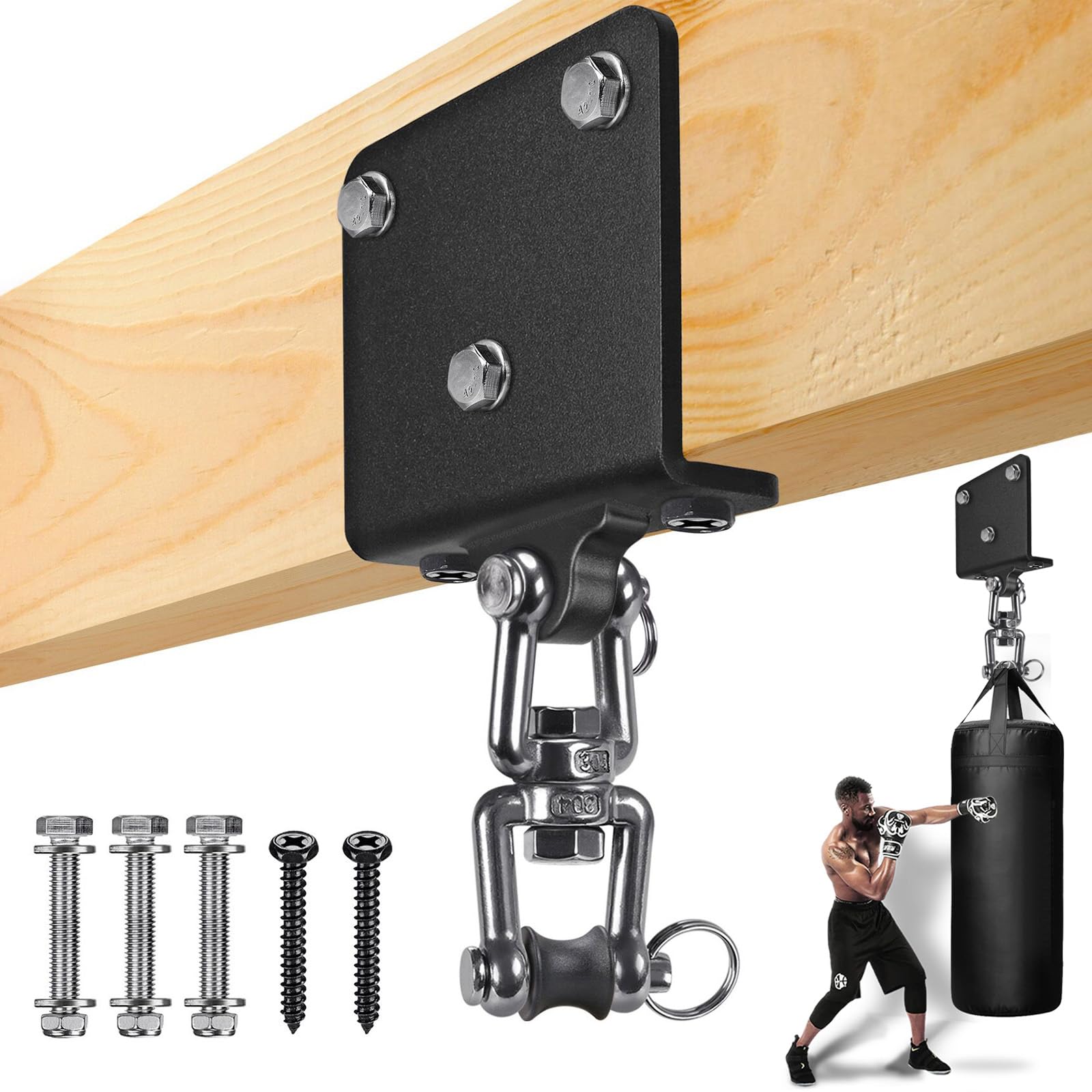 BeneLabel Punching Bag Hanger, Boxing Bag Bracket Beam Mount 360 Swivel Heavy Bag Hanging Hook Hardware for Speeding Exercise Muay Thai Training Swing Hammock Chair, 1000lbs