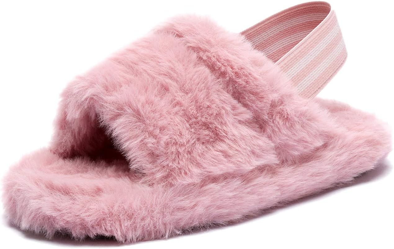 Toddler Fuzzy Slippers for Girls and Boys Fluffy Plush Slip On Sandals