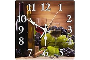 Britimes Square Wall Clock Silent Non-Ticking Battery Operated Clock 12 Inch, Glasses Red White Wine Grapes Home Decor for Living Room, Kitchen, Bedroom, and Office