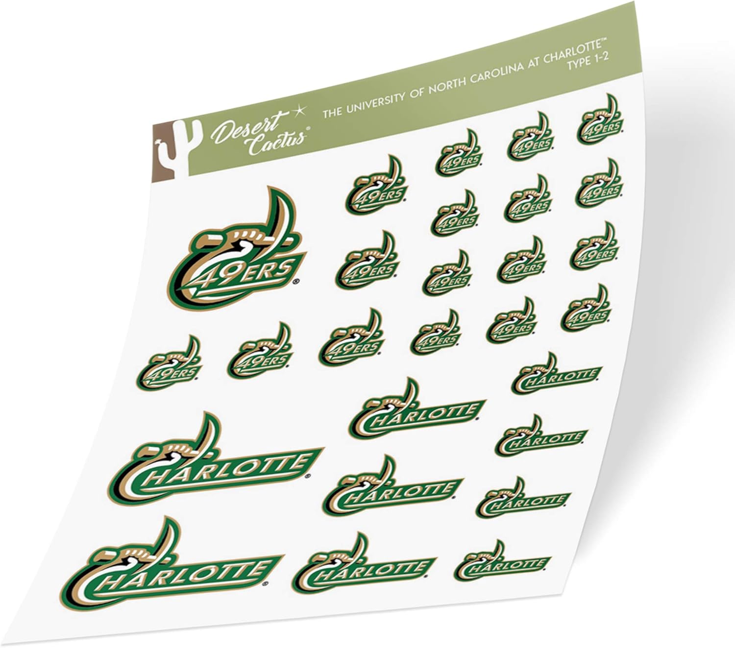 University of North Carolina Charlotte UNCC 49ers Sticker Vinyl Decal Laptop Water Bottle Car Scrapbook (Type 1 Sheet)