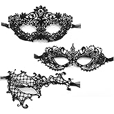 TFTSR Masquerade Masks for Women Couples,Men Mardi Gras Mask,Girls Black Gold Lace Costume,Adult Venetian Party Dress