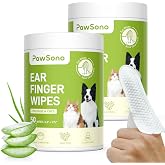 PawSono Dog Ear Wipes - 100 Count Dog Ear Cleaner Finger Wipes for Dogs &amp; Cats, Pre-Moistened Ear Cleaning Wipes for Puppies, Kittens &amp; Small Animals, Thick Pet Ear Wipes to Remove Wax, Dirt &amp; Debris