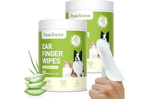 PawSono Dog Ear Finger Wipes for Dogs & Cats, Thicker Dog Ear Cat Ear Cleaner Wipes, Natural Relief Dog Ear Cleaning Wipes, Effectively Remove Ear Wax for Dog Kitten, Aloe Scent Deodorizing, 100 Count