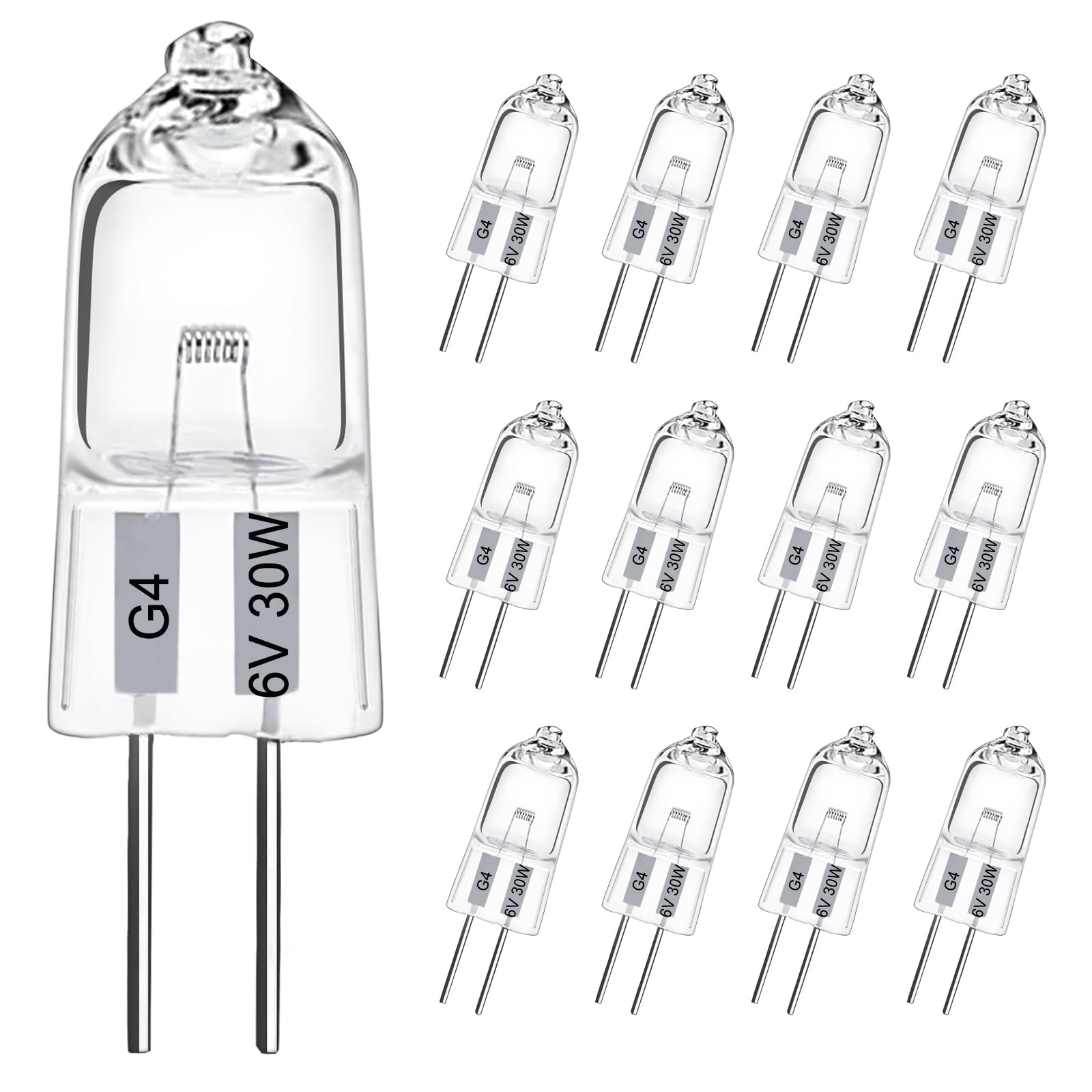 LedWekei G4 Halogen Bulbs,6v 30w Bulb 2 Pin Clear Capsule Lamp Bulb，Dimmable 2700K Warm White Light Bulbs (12 Pack)