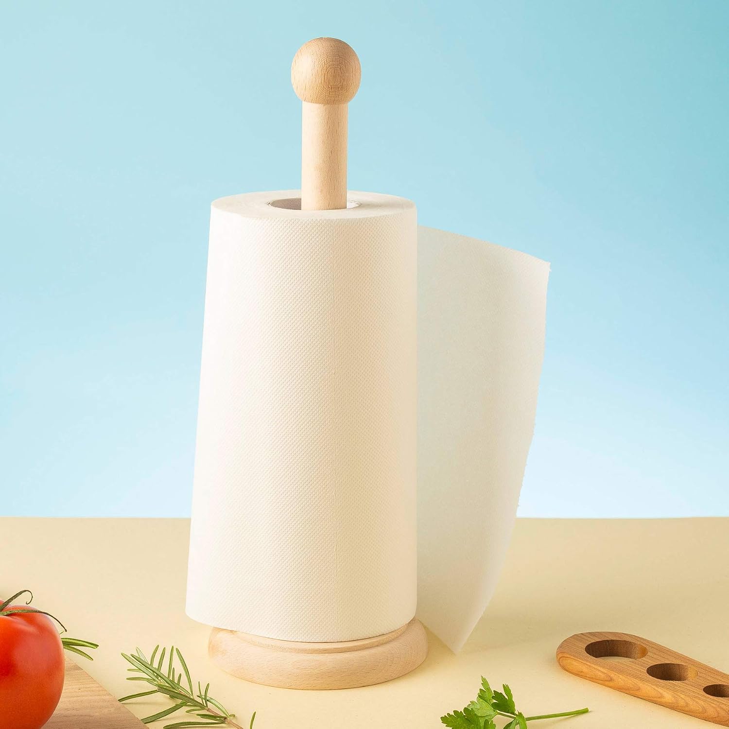Tuuli Wooden Paper Towel Holder for Tissue Roll - Beechwood Holder 35 x 12 cm, Beige - Image 3