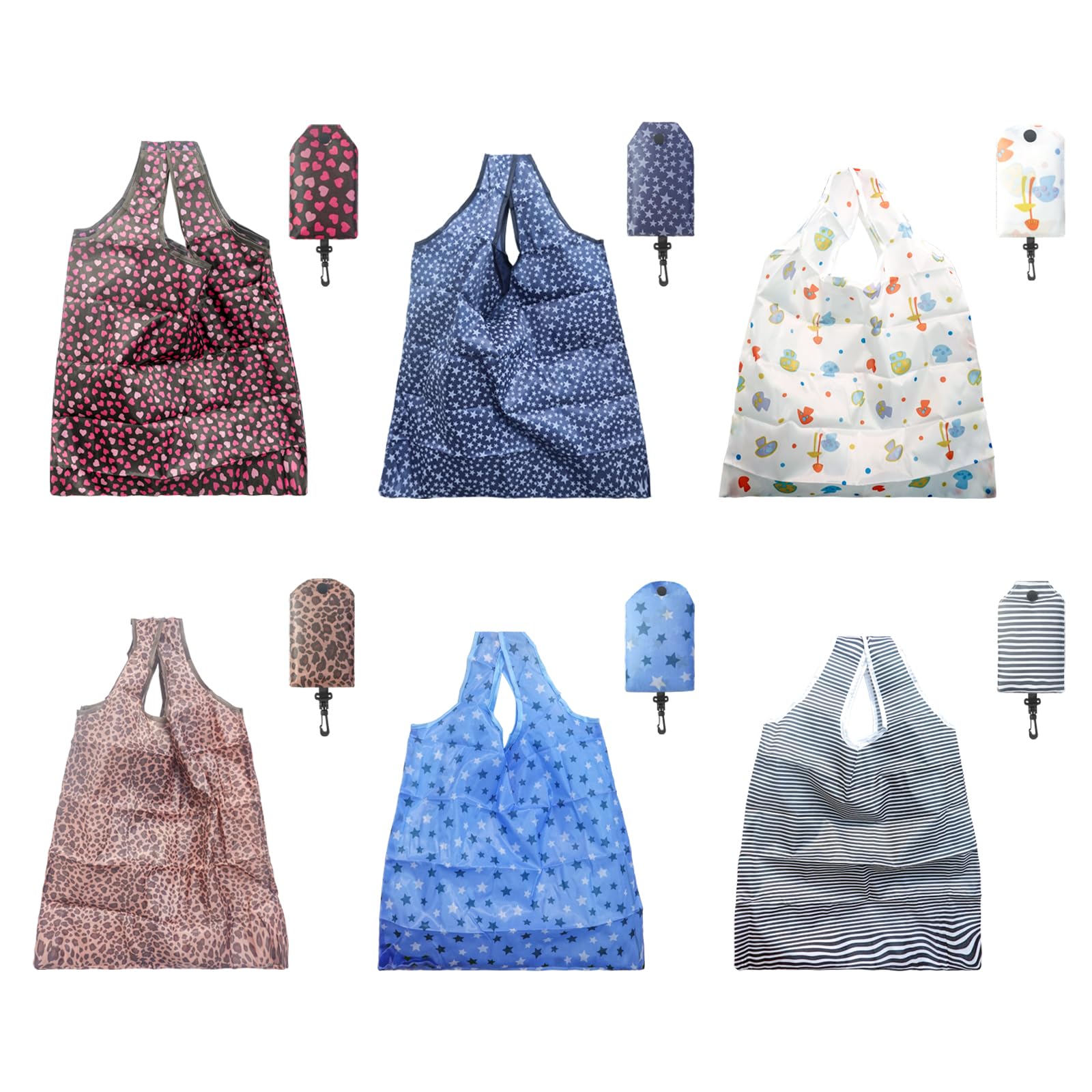 BuxiuGK 6 PCS Foldable Shopping Bag Reusable Grocery Bags Heavy Duty Style in Random Suitable for Shopping Home Travel Outdoor Camping