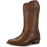 mysoft Women's Western Cowboy Boots Embroidered Mid-Calf Pointed Toe Cowgirl Boot