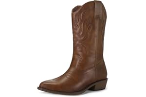 mysoft Women's Western Cowboy Boots Embroidered Mid-Calf Pointed Toe Cowgirl Boot