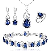 BriLove Wedding Jewelry Set for Women Bride Bridesmaid, Gorgeous Cubic Zirconia Teardrop Necklace Earrings Bracelet Adjustable Ring Jewelry Gift for Birthday/Anniversary/Mother’s Day