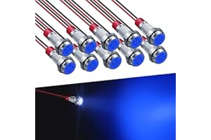 FICOLPO 10 Pcs LED Metal Waterproof Indicator Light, 12-24V 1/4'' Mounting Hole Pre-Wired Pilot Signal Light for Car, Trucks, Boats, Marine, Dash, Industrial Electricity (Blue, 6mm)