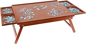 Jumbl Puzzle Board Rack | 23” x 31” Wooden Jigsaw Puzzle Table w/ 4 Storage & Sorting Drawers | Smooth Plateau Fiberboard Work Surface & Reinforced Hardwood | for Games & Puzzles Up to 1,000 Pieces