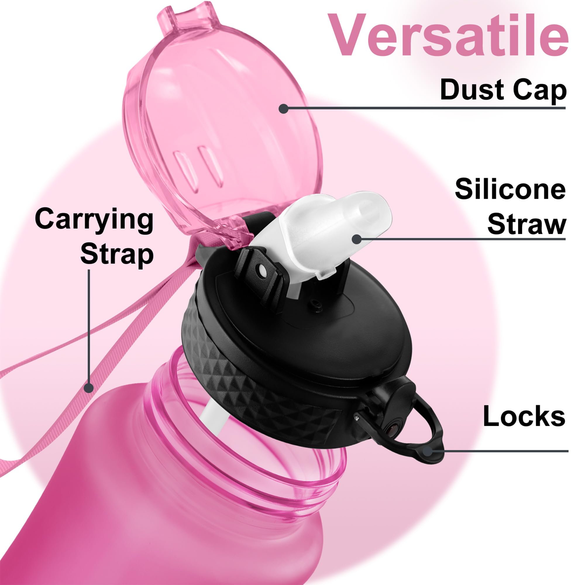 GOPPUS Kids Water Bottle with Straw Spout Lid 10pcs Stickers 12 oz Leak-proof BPA Free Motivational Time Marker Tritan Plastic Water Bottles for Girls Boys School Sports - view 3