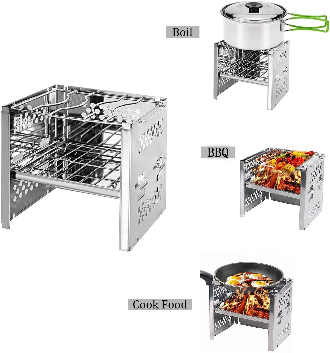 FURUISEN Portable Camping Stove, Wood Burning Stove Stainless Steel Backpacking Stove with Nylon Carry Bag for Outdoor Backpacking Hiking Traveling Picnic BBQ
