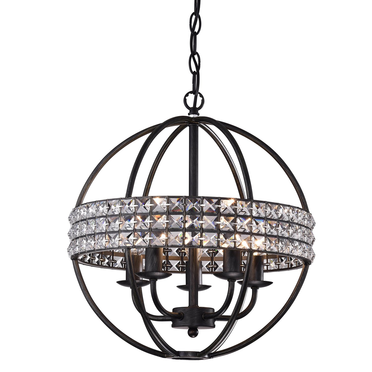 Edvivi 5Light Antique Bronze with Crystal Globe Cage Chandelier