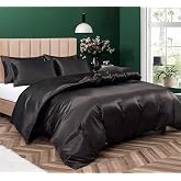 P Pothuiny 5 Pieces Black Satin Duvet Cover King Size Set | Luxury Silk-Like Duvet Cover Bedding Set with Zipper Closure, Includes 1 Duvet Cover + 4 Pillowcases (No Comforter)