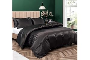 P Pothuiny 5 Pieces Satin Duvet Cover Full/Queen Size Set, Luxury Silky Like Black Duvet Cover Bedding Set with Zipper Closure, 1 Duvet Cover + 4 Pillow Cases (No Comforter)