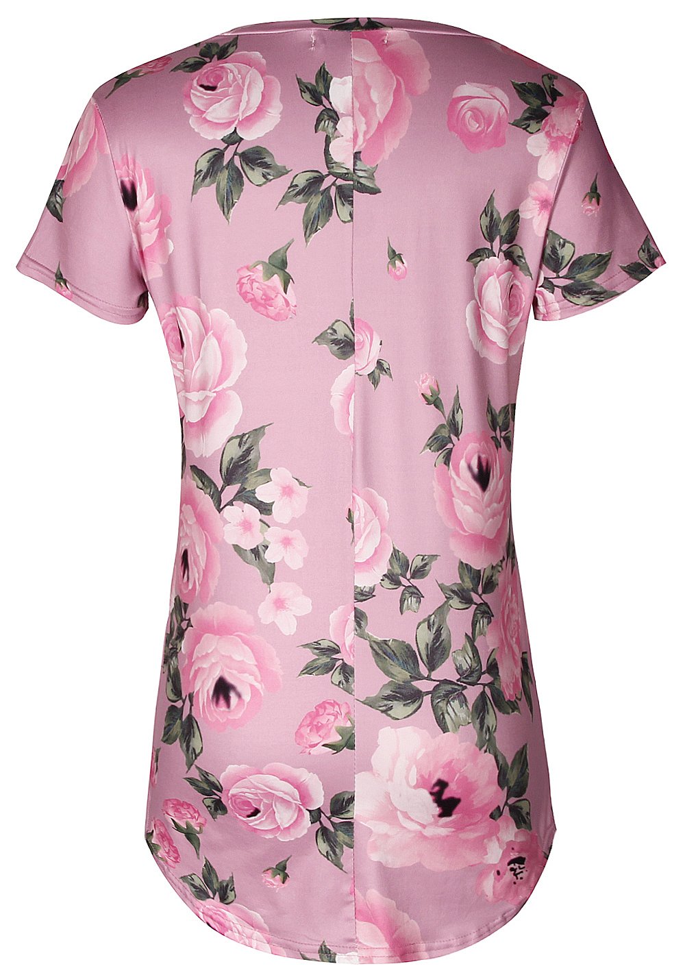 V-Neck Floral Printed Tunic Tops Flowers Patterned Casual Short Sleeve Blouse for Women (M, Pink)
