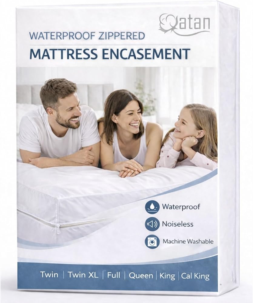Zippered Mattress Encasement Full Size Waterproof Mattress Protector with Zipper, Breathable &amp; Noiseless Absorbent 6-Sided Ma