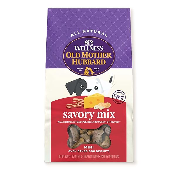 OLD MOTHER HUBBARD WELLNESS SAVORY MIX DOG BISCUITS, NATURAL, TRAINING TREATS, MINI SIZE, (20 OUNCE BAG)