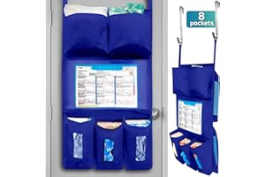SHTIBLET LLC Personal Protective Equipment (PPE) Isolation Door Caddy, Nylon Oxford NFPA-701 Large Scale Flame Retardant Coating 18.5 X 31 Inch, Included 2 Hooks - Royal Blue (with Back Pockets)