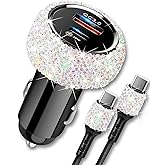Bling USB C Car Charger, 48W PD QC Dual Port Fast Adapter with 3.2FT USB Type-C Charging Cable Compatible with iPhone 17 16 15 Pro Max iPad Samsung Galaxy Android(Multicolor)