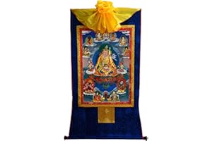 Handmade Tibetan Thangka Tapestry Padmasambhava Buddhist Thangka Brocade for Zen Home Decor Meditation (Color : Blue, Size : 