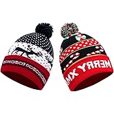 2THESTARS Christmas Hat 2 Pack Light Up Knitted Beanie Hat Xmas Santa Holiday Cap LED Lights