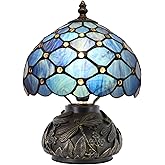 HWDFEI Small Tiffany Mushroom Table Lamp,Mini Memory Sympathy Antique lamp 8X11 Inch (Blue Beads)