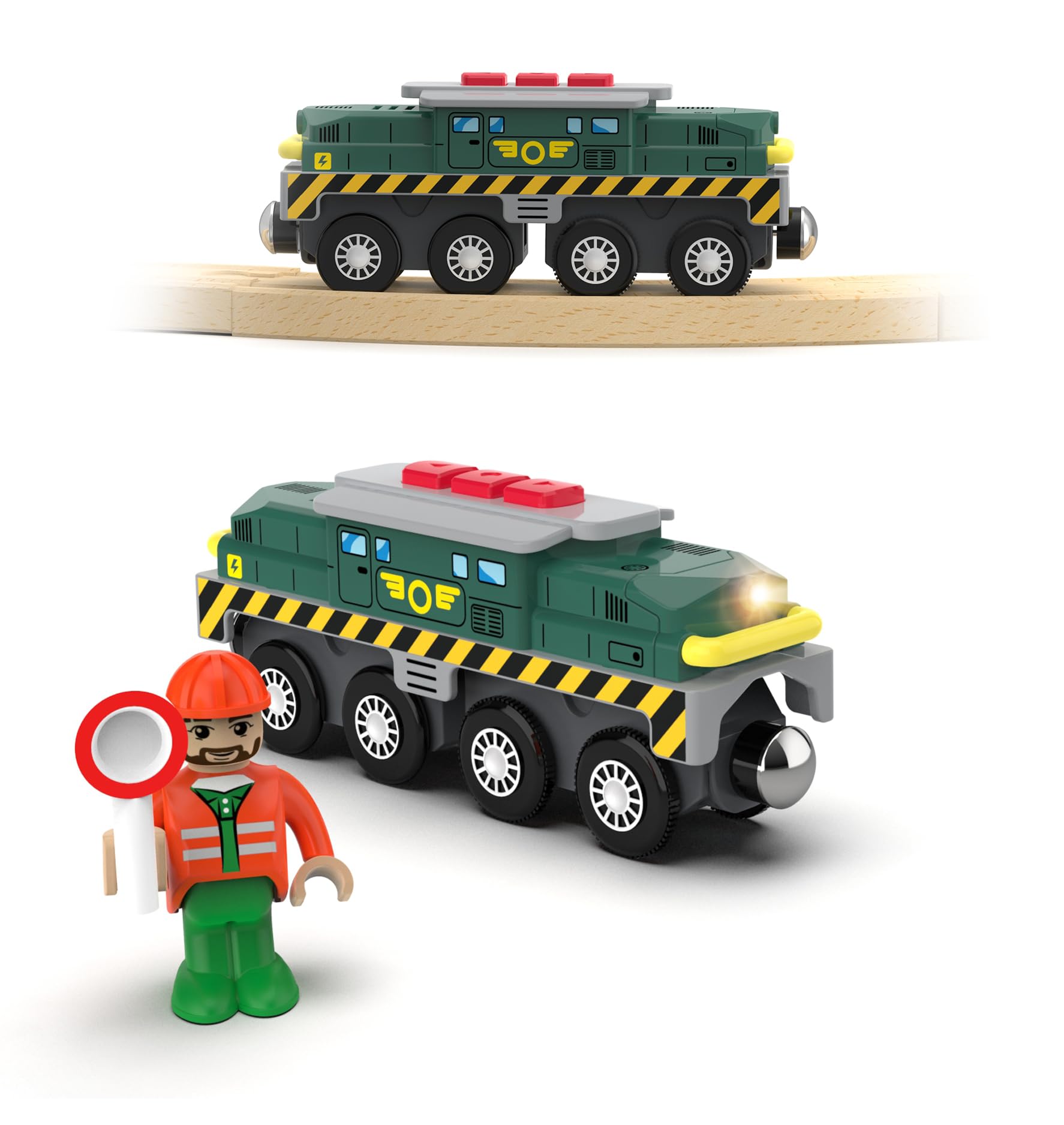 Train Toys for Wooden Train Tracks, Green Tank Battery Operated Locomotive with Magnetic Trains, Motorized Train Compatible with Thomas & Friends, Brio, Chuggington, Electric Train Sets for Kids