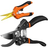 DECERK&reg; Bypass Pruning Shears &amp; Garden Snips for Cutting Stems &amp; Branches | Sharp SK5 Steel Blades for Precise Cuts, Spring Assisted Scissors, Weak Hand Arthritis Garden Clippers, 2 Pack Garden Tools