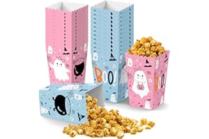 K KUMEED 24 PCS Halloween Popcorn Favor Boxes,Cute Ghost Popcorn Bowls Popcorn Buckets Popcorn Bags,Boo Theme Candy Cookie Container for Kids Halloween Party Supplies(Blue&Pink)